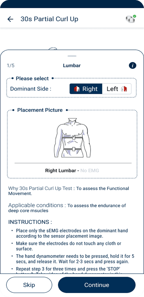 The same test with guidance expanded: sensor placement picture, why the test matters, and step-by-step instructions.