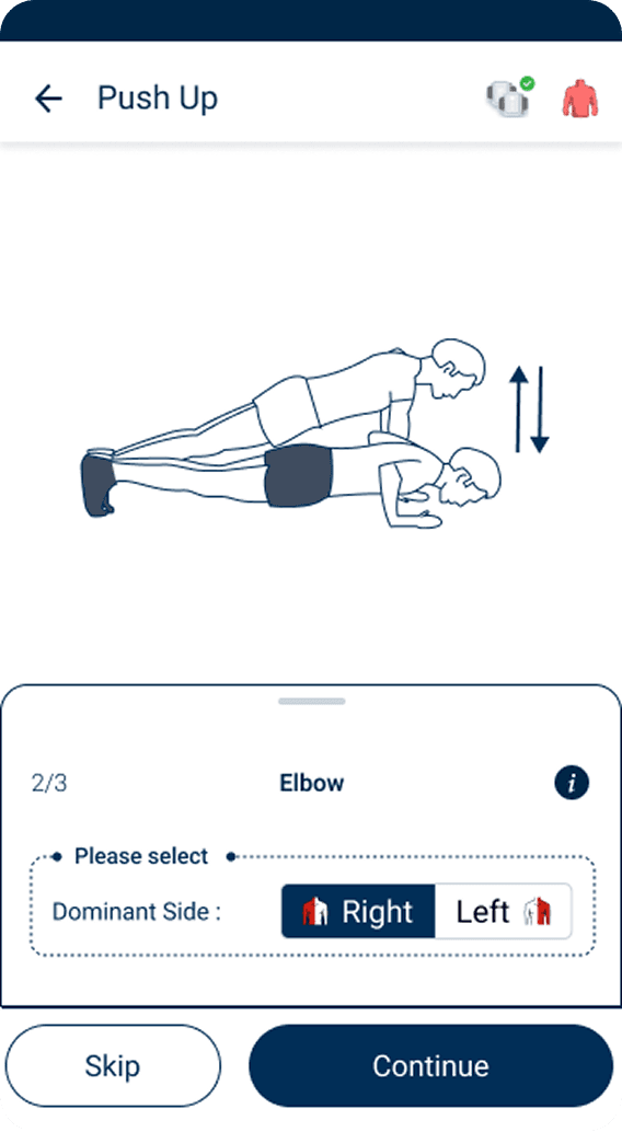 Push Up test setup asking only for the dominant side.