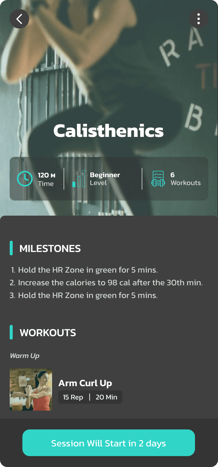 Calisthenics workout screen
